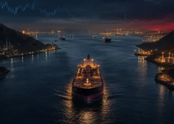Minh họa eo biển Hormuz, tàu chở dầu và rủi ro năng lượng