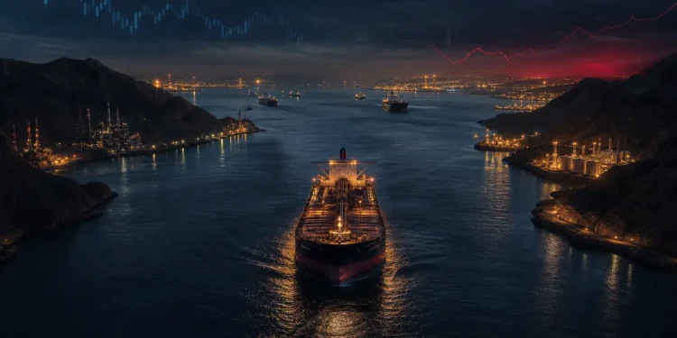 Minh họa eo biển Hormuz, tàu chở dầu và rủi ro năng lượng