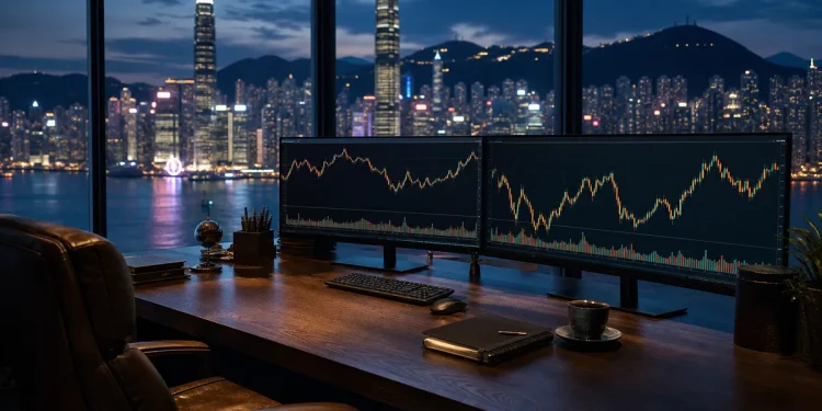 Bàn giao dịch cuối tuần trước phiên Á 31/08 nhìn ra skyline Á